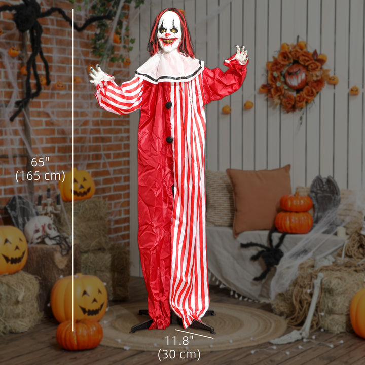 Outsunny Life Size Halloween Animated Clown with Red Light Up Eyes, Sound Activated Scary Halloween Decorations, Battery Operated