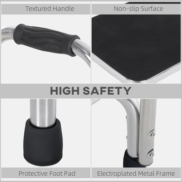 HOMCOM Step Stool with Handle for Adults and Seniors, Heavy Duty Metal Foot Step Stool for Elderly, Portable Stool with Anti-slip Design