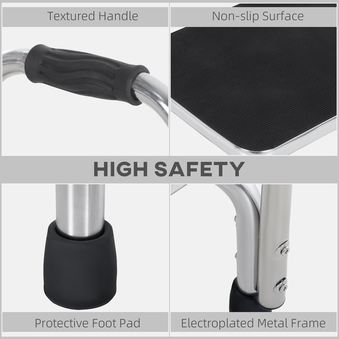 HOMCOM Step Stool with Handle for Adults and Seniors, Heavy Duty Metal Foot Step Stool for Elderly, Portable Stool with Anti-slip Design