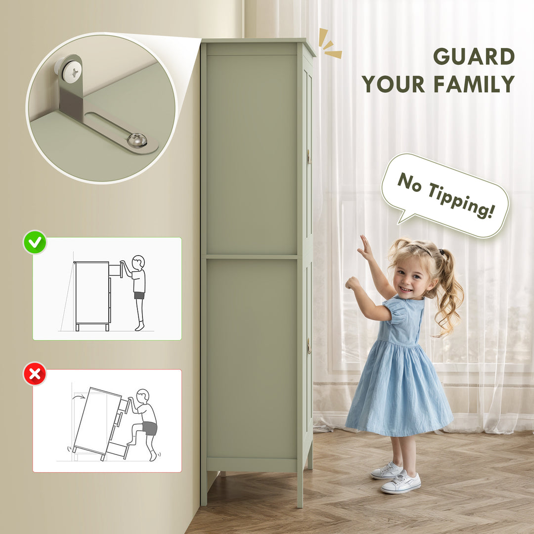 HOMCOM 69.5" Tall Kitchen Pantry Storage Cabinet with Motion Sensor LED Light, Modern Kitchen Pantry Cabinet, Green