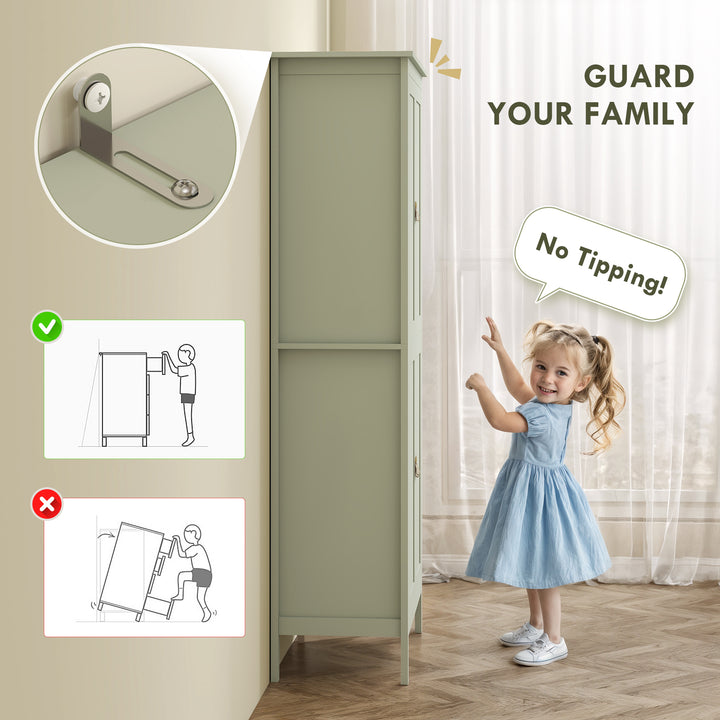 HOMCOM 69.5" Tall Kitchen Pantry Storage Cabinet with Motion Sensor LED Light, Modern Kitchen Pantry Cabinet, Green