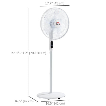 HOMCOM Floor Standing Fan with Remote Control, Oscillating, LED Screen, Stand Up Cooling Fan, Tall Pedestal Electric Fan for Home Bedroom, White