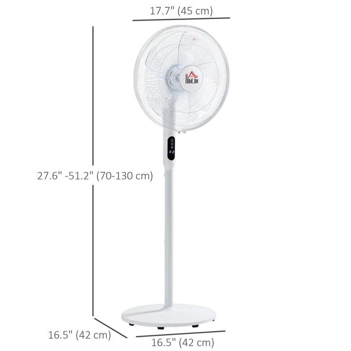 HOMCOM Floor Standing Fan with Remote Control, Oscillating, LED Screen, Stand Up Cooling Fan, Tall Pedestal Electric Fan for Home Bedroom, White