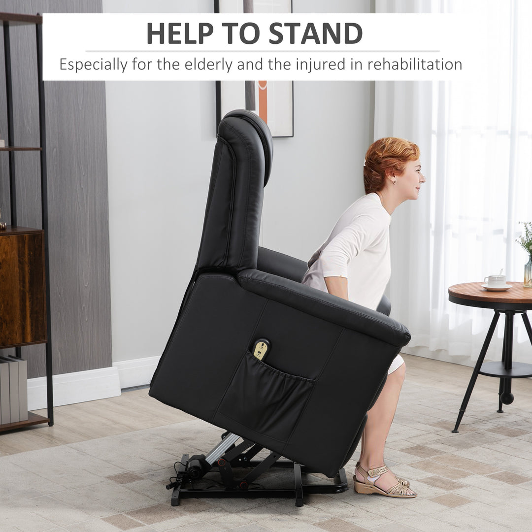 HOMCOM Electric Power Lift Chair for Elderly, PU Leather Recliner Sofa with Footrest and Remote Control, Side Pockets for Living Room, Black