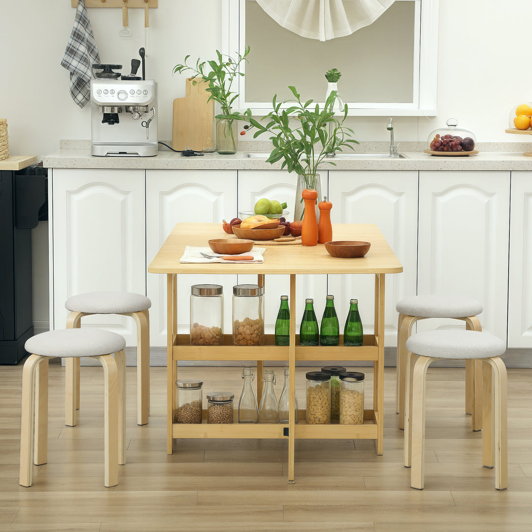 HOMCOM Stackable Wood Stools Set of 4, Stacking Kitchen Stools with Padded Seat for Dining Room, Living Room, Cream White