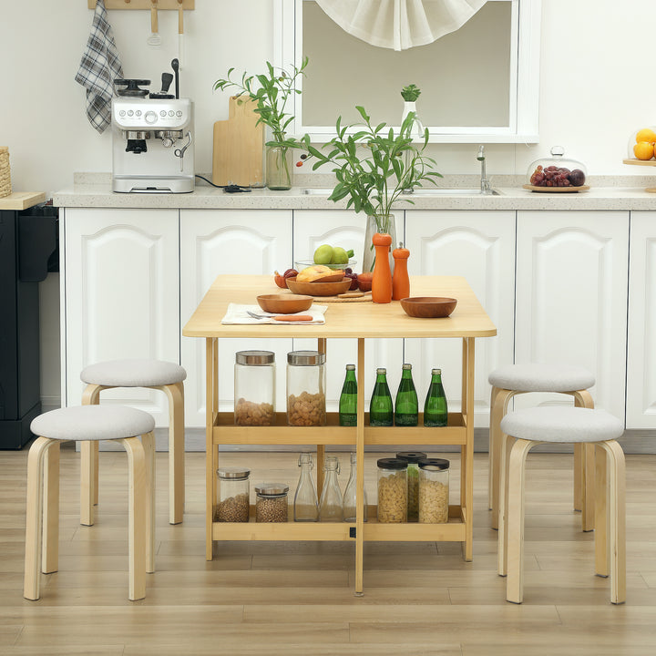 HOMCOM Stackable Wood Stools Set of 4, Stacking Kitchen Stools with Padded Seat for Dining Room, Living Room, Cream White