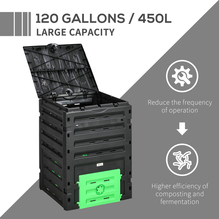 Outsunny Compost Bin, Garden Composter with 80 Vents and 2 Sliding Doors, 120 Gallon (450L), Black