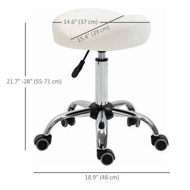 HOMCOM Saddle Stool, Height Adjustable Rolling Salon Chair with PU Leather for Massage, Spa, Clinic, Beauty and Tattoo, White