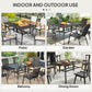 Outsunny Rectangle Patio Dining Table with Umbrella Hole, Outdoor Dining Table for 6 with Steel Frame for Garden, Balcony, Black