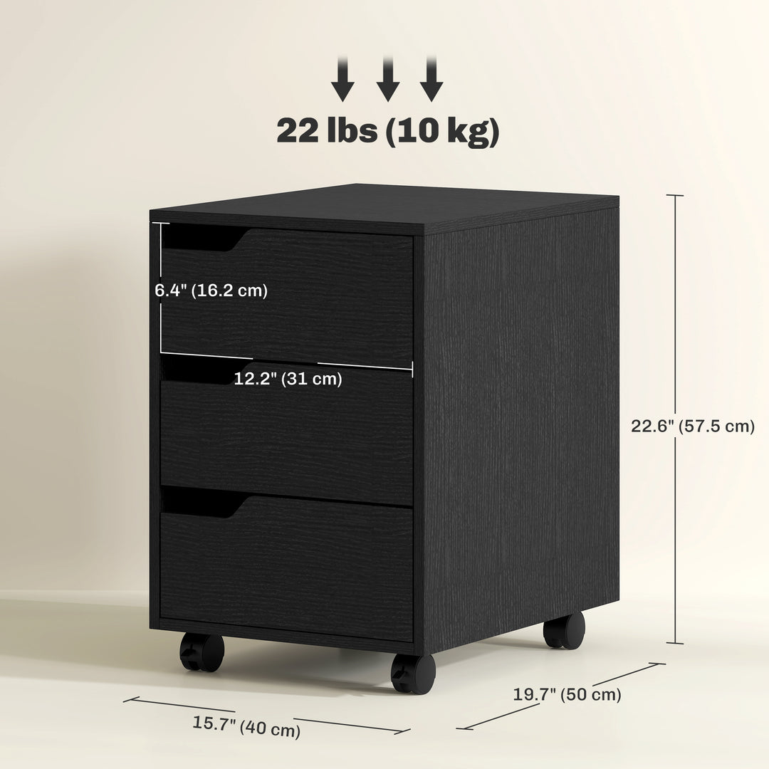 HOMCOM 3 Drawer File Cabinet, Mobile Vertical Filing Cabinet with Wheels, Printer Stand with Storage for Home Office, White