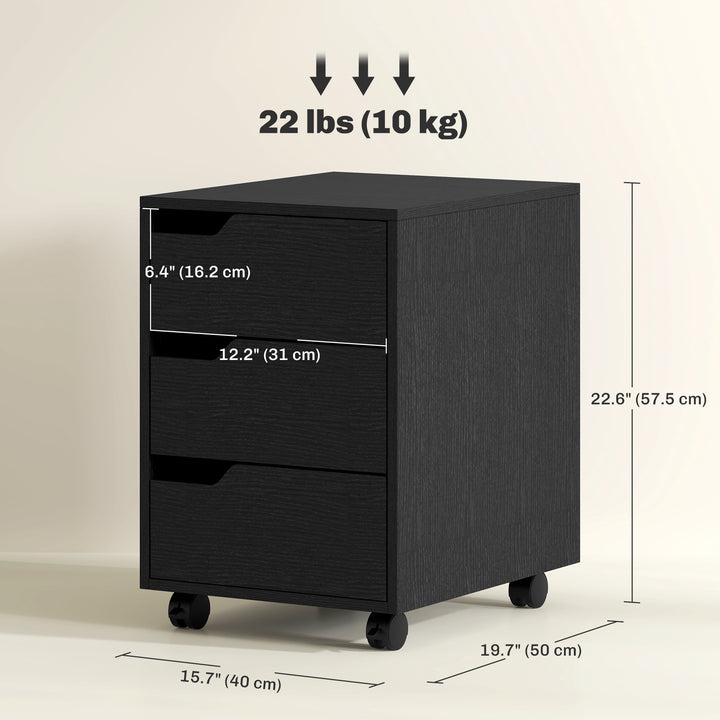 HOMCOM 3 Drawer File Cabinet, Mobile Vertical Filing Cabinet with Wheels, Printer Stand with Storage for Home Office, White