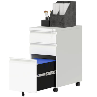 Vinsetto 3 Drawer Filing Cabinet with Lock, Steel Office Storage Cabinet with Hanging Bar for A4, Legal, Letter Files, White