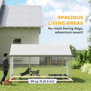 PawHut Galvanized Steel Outdoor Dog Kennel with Roof, Safety Lock, for Backyard, 13.1' x 7.5' x 7.8'