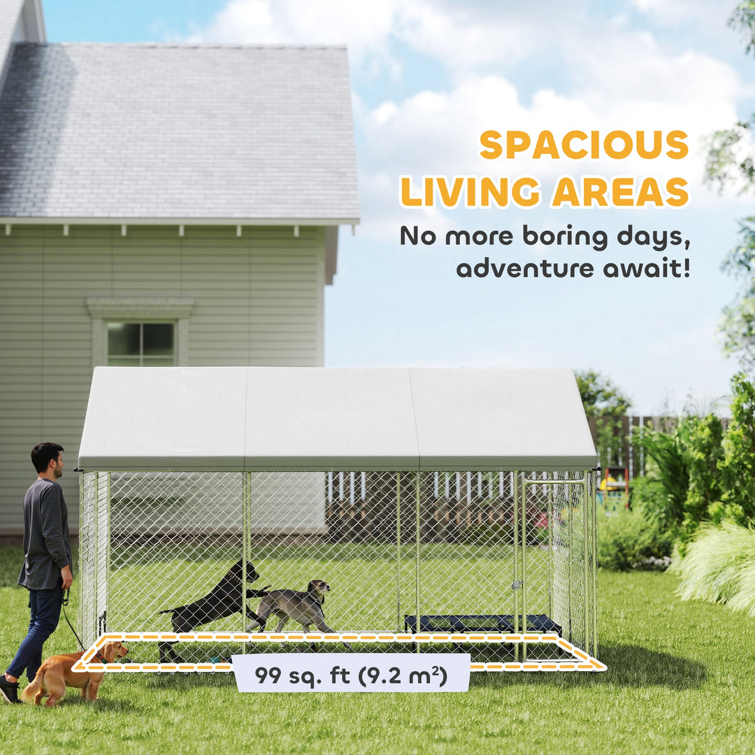 PawHut Galvanized Steel Outdoor Dog Kennel with Roof, Safety Lock, for Backyard, 13.1' x 7.5' x 7.8'