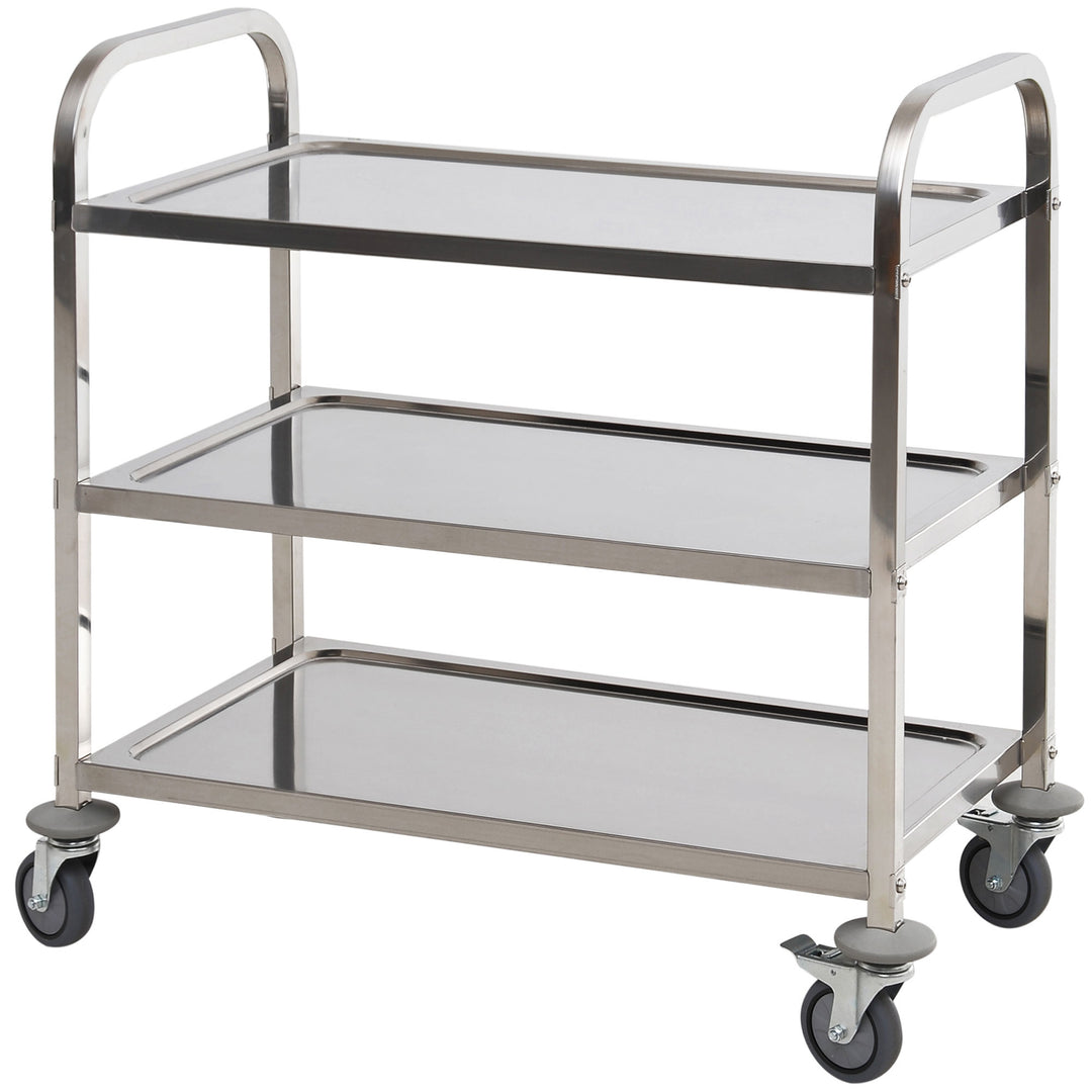 HOMCOM 33" 3-Tier Kitchen Trolley Medical Treatment Laboratory Equipment Carts, Stainless Steel Rolling Kitchen Island, Wheeled Storage Utility Serving Cart, 330LBS Heavy Gauge
