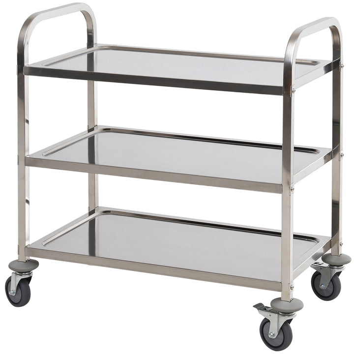 HOMCOM 33" 3-Tier Kitchen Trolley Medical Treatment Laboratory Equipment Carts, Stainless Steel Rolling Kitchen Island, Wheeled Storage Utility Serving Cart, 330LBS Heavy Gauge