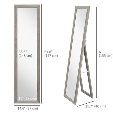 HOMCOM 15" x 62" Full Length Mirror for Bedroom, Free Standing Dressing Mirror, Wall Mirror for Living Room, Grey
