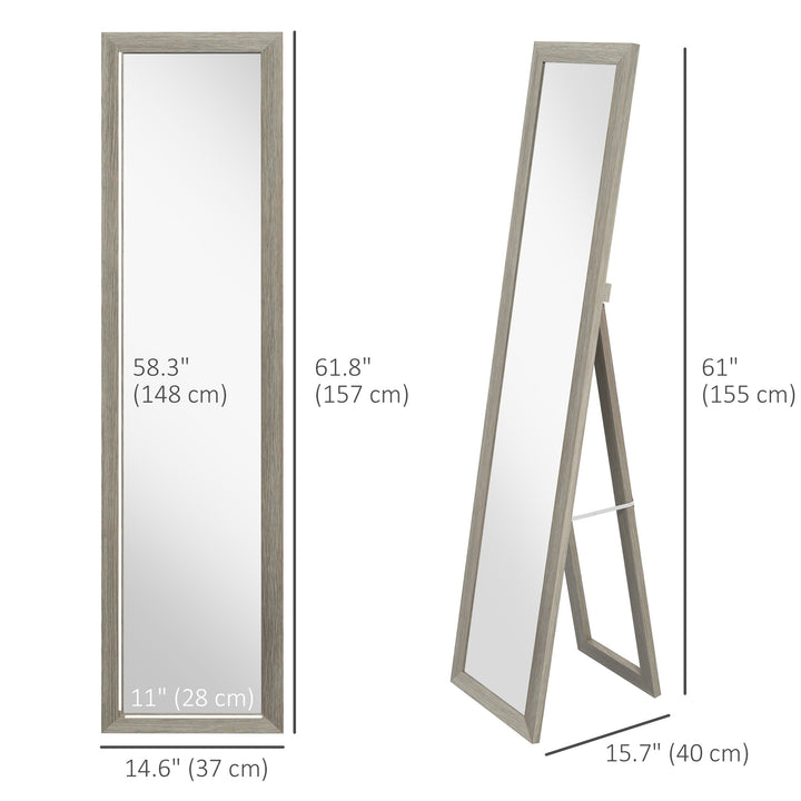 HOMCOM 15" x 62" Full Length Mirror for Bedroom, Free Standing Dressing Mirror, Wall Mirror for Living Room, Grey