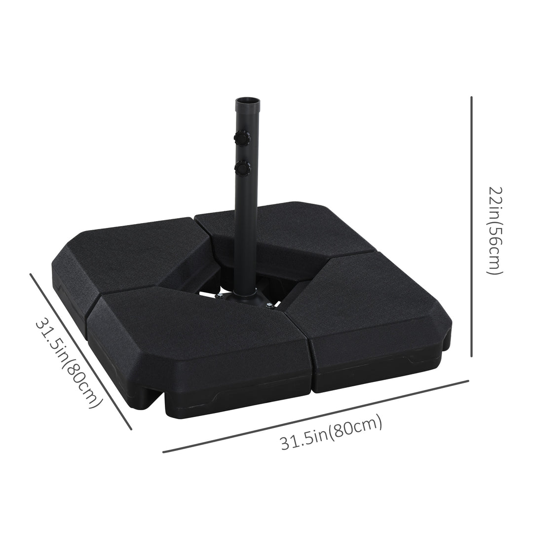 Outsunny Umbrella Stand Fitting 2" Poles and Steel Base with 4 Fillable Plastic Weights, 158lbs Sand or 132lbs Water Filled, Black