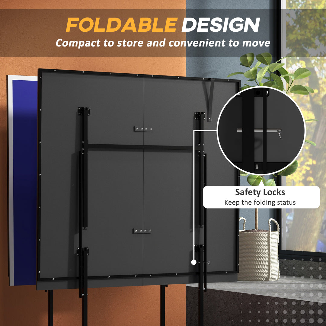 Soozier Full Size Table Tennis Table, Folding Ping Pong Table with Net, Paddles, Balls and Wheels, Blue