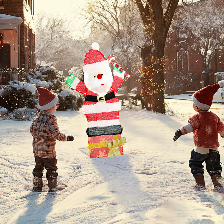 Outsunny 3ft Lighted Santa Claus, Light Up Christmas Decor with 97 LEDs, Stakes and Zip Ties, IP44 Waterproof for Indoor Outdoor