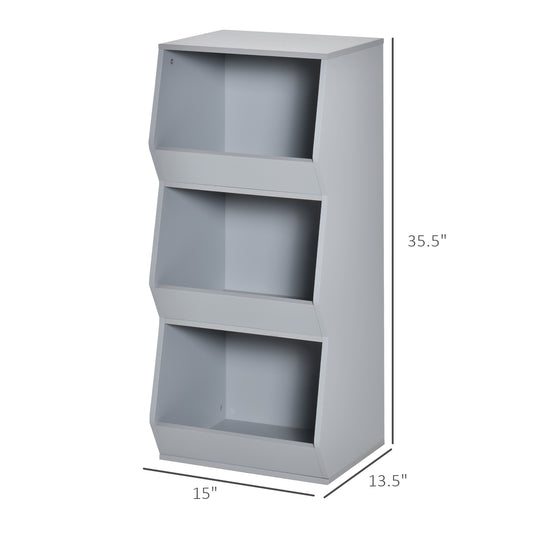 HOMCOM Kids Storage Cabinet 3 Shelves Anti-toppling Toy Storage Organizer Children Bookcase Book Rack for Children's Play Room/Bedroom, Grey