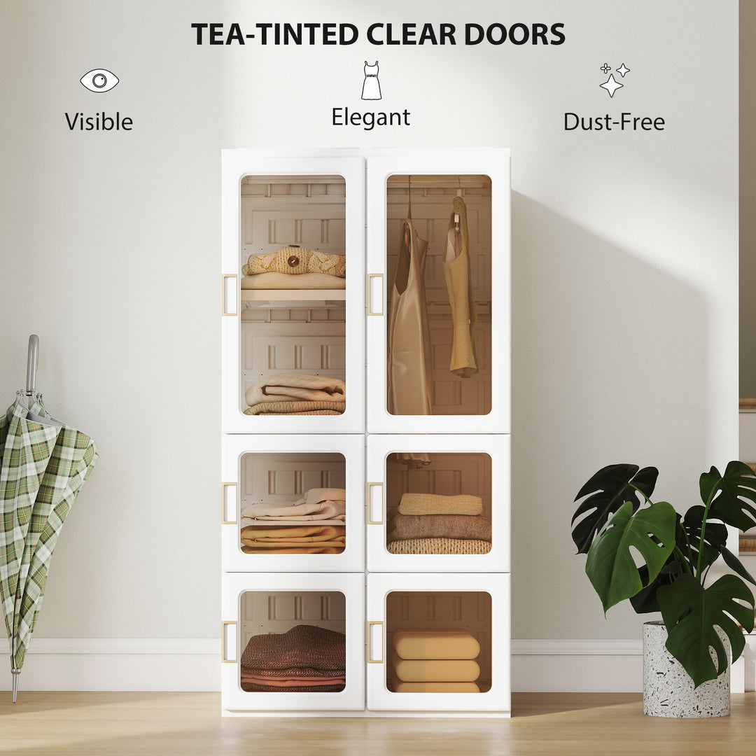 HOMCOM Portable Wardrobe, Foldable Plastic Closet with 5 Compartments, Hanging Rod and Magnetic Doors, White