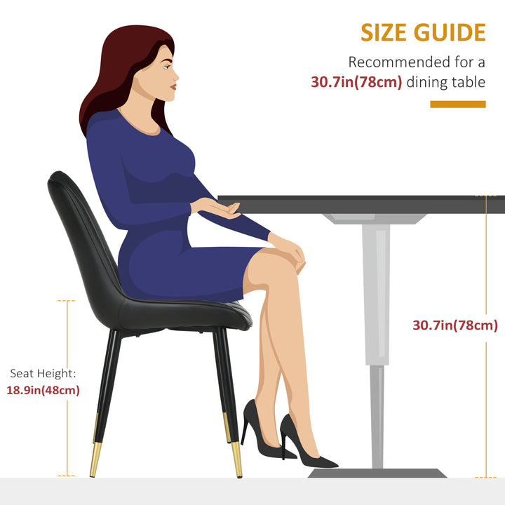 HOMCOM Dining Chairs Set of 2, Modern Kitchen Chair with PU Leather Upholstery and Steel Legs for Living Room, Bedroom, Black