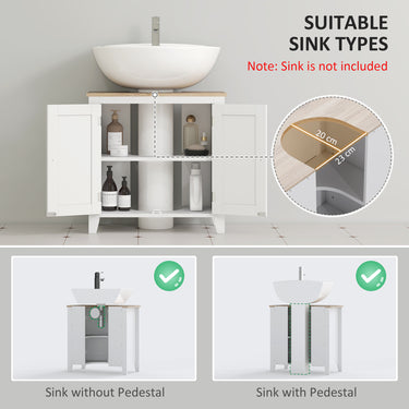 kleankin Bathroom Sink Vanity Unit, Under Sink Bathroom Cabinet with U-Shape Design and Adjustable Shelf, White