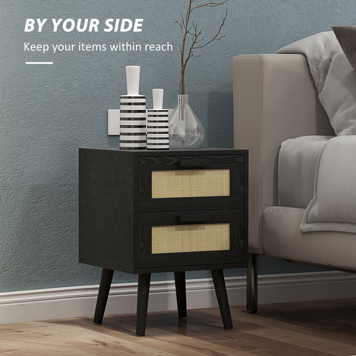 HOMCOM Boho Design Nightstand Set of 2, Side End Table with 2 Drawers for Living Room, Bedroom