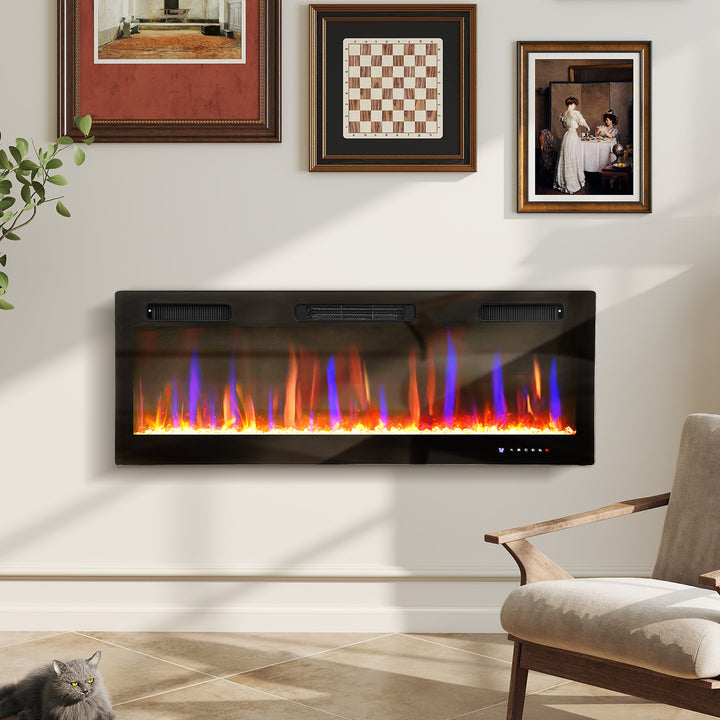 HOMCOM 50" Thin Electric Fireplace, Freestanding, Wall Mounted Fireplace Heater with Eco Mode, Auto Switch, Remote, 1500W