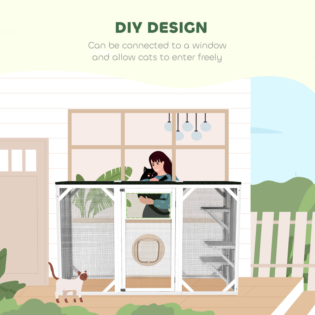 PawHut Catio Outdoor Cat Enclosure, Indoor Cat Cage, Pet House, Small Animal Hutch for Rabbit, Kitten, Kitty Crate Kennel with Waterproof Roof, Multi-Level Platforms, Lock, Camel