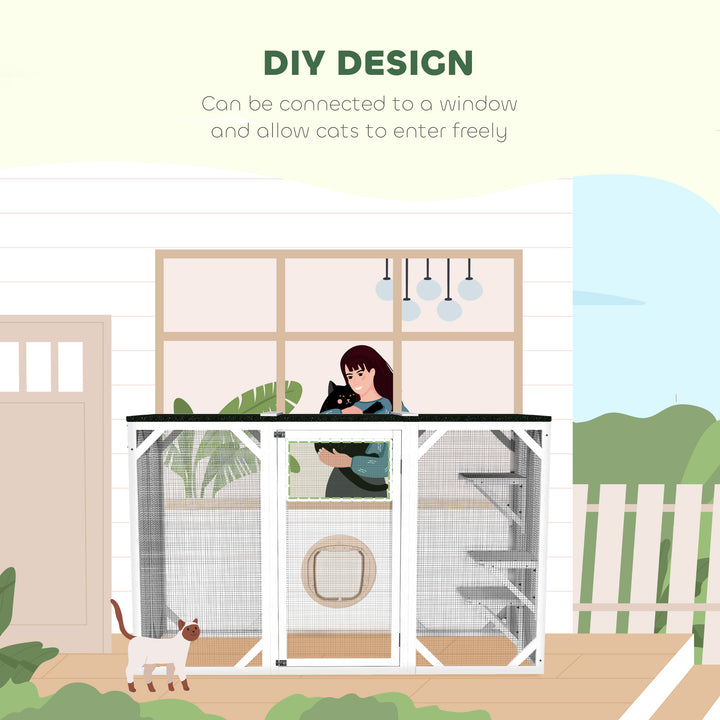 PawHut Catio Outdoor Cat Enclosure, Indoor Cat Cage, Pet House, Small Animal Hutch for Rabbit, Kitten, Kitty Crate Kennel with Waterproof Roof, Multi-Level Platforms, Lock, Camel