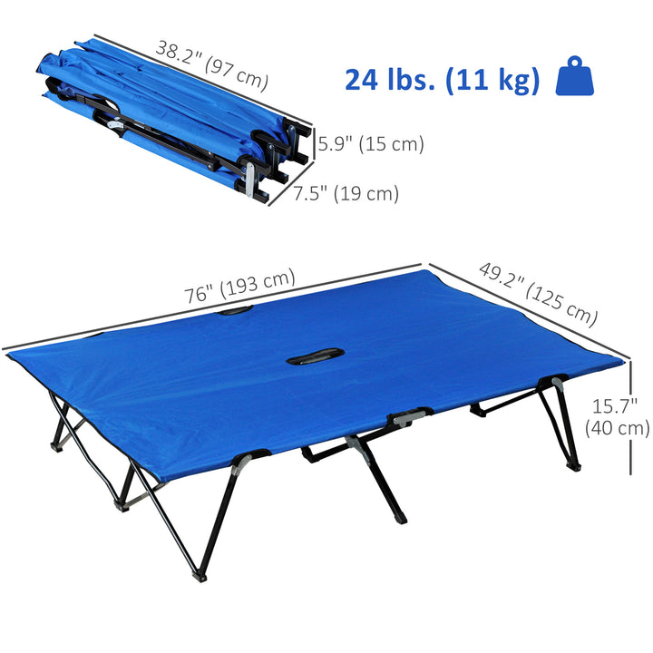 Outsunny 76" Two Person Folding Camping Cot Outdoor Portable Double Cot Wide Military Sleeping Bed w/ Carrying Bag Grey