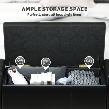 HOMCOM 42" Deluxe Faux Leather Padded Storage Ottoman Bench Foot Stool Seat Chair with Organizer, Black