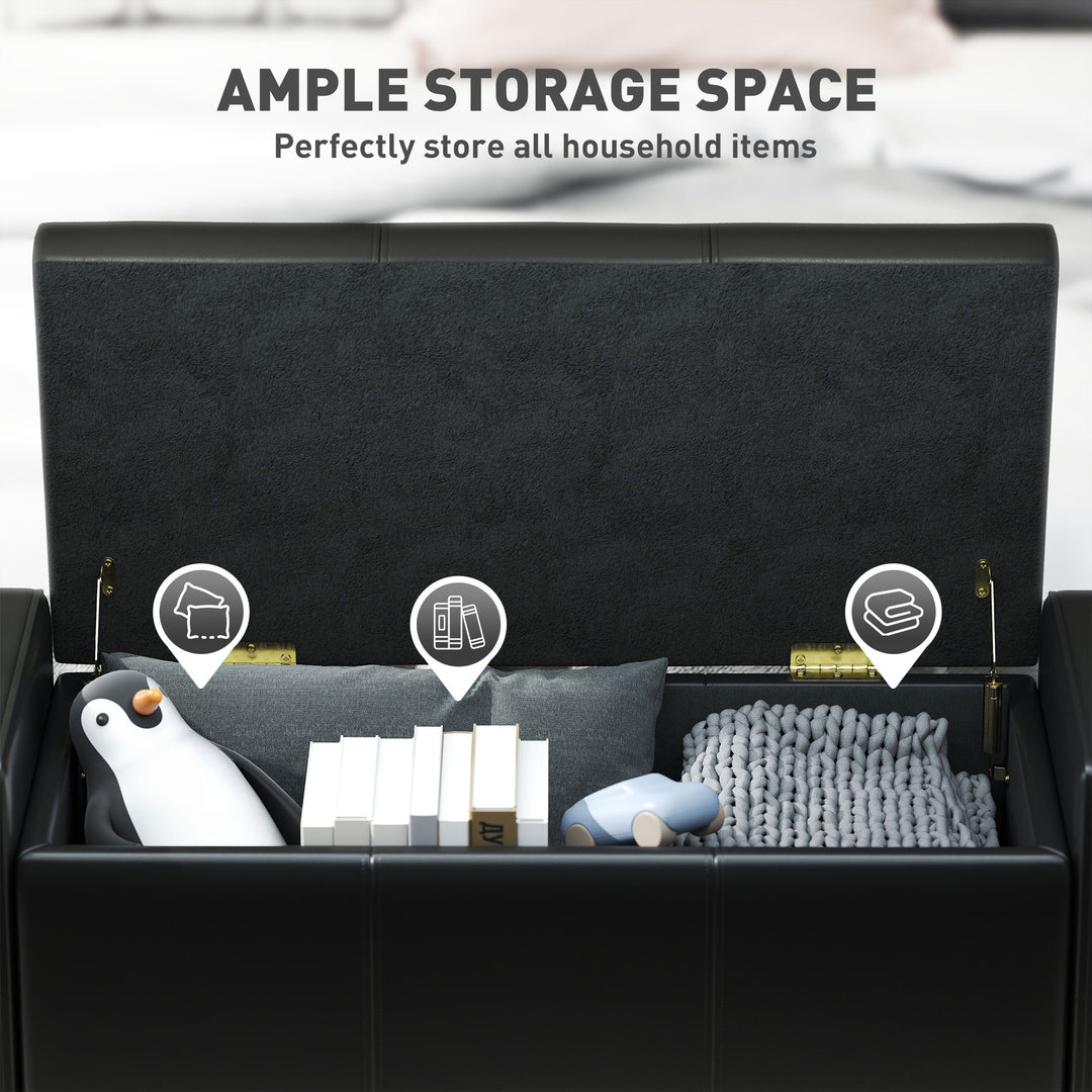 HOMCOM 42" Deluxe Faux Leather Padded Storage Ottoman Bench Foot Stool Seat Chair with Organizer, Black