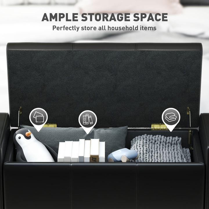 HOMCOM 42" Deluxe Faux Leather Padded Storage Ottoman Bench Foot Stool Seat Chair with Organizer, Black