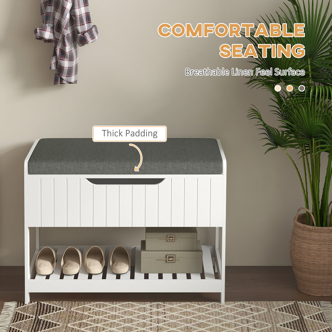 HOMCOM Wall Mounted Coat Rack with Shoe Storage Bench, Hall Tree and Bench, Clothes Hanger Rack with Shelves for Hallway White