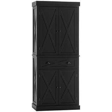 HOMCOM 72.5" Kitchen Pantry Cabinet, Freestanding Storage Cabinet with 4 Doors, Drawer and Adjustable Shelves, Black