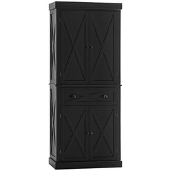 HOMCOM 72.5" Kitchen Pantry Cabinet, Freestanding Storage Cabinet with 4 Doors, Drawer and Adjustable Shelves, Black
