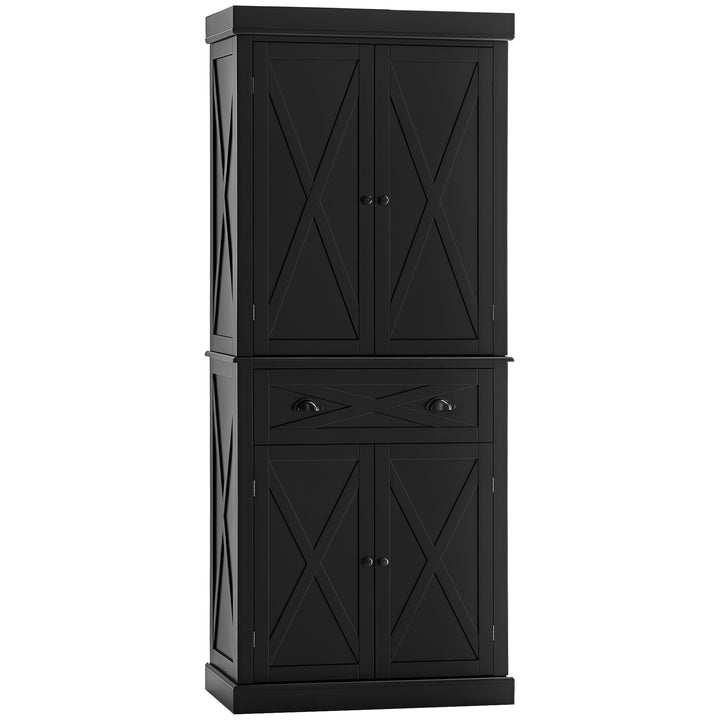 HOMCOM 72.5" Kitchen Pantry Cabinet, Freestanding Storage Cabinet with 4 Doors, Drawer and Adjustable Shelves, Black