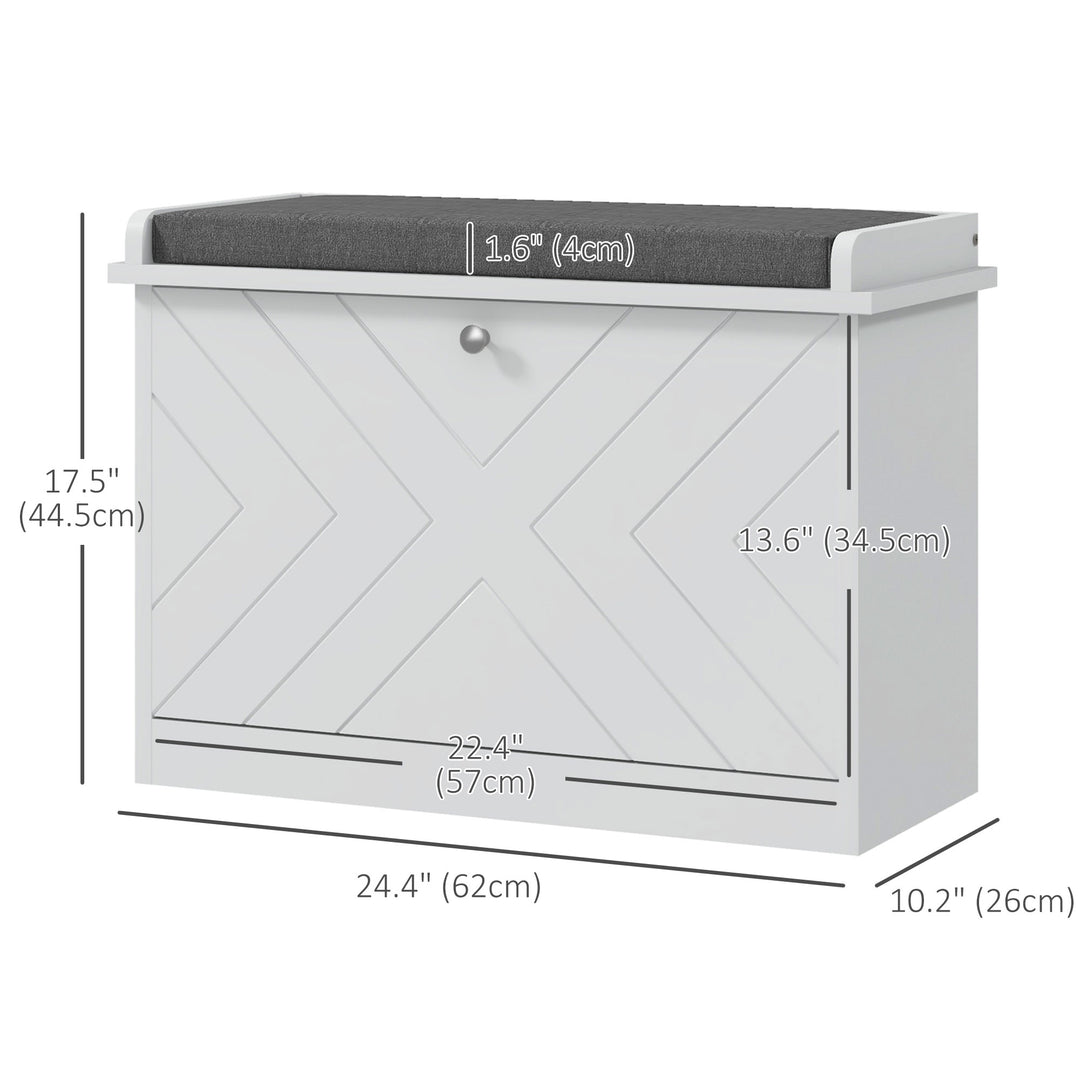 HOMCOM Shoe Storage with Seat, Upholstered Hallway Bench, Shoe Bench with Flip Drawer, Adjustable Shelf for 6 Pairs of Shoes