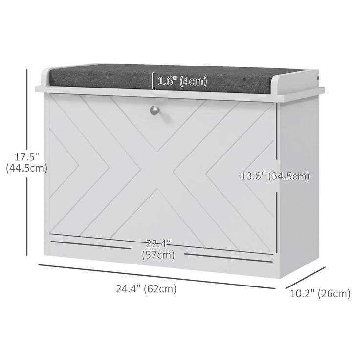 HOMCOM Shoe Storage with Seat, Upholstered Hallway Bench, Shoe Bench with Flip Drawer, Adjustable Shelf for 6 Pairs of Shoes