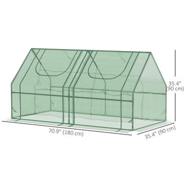Outsunny 6' x 3' x 3' Portable Mini Greenhouse, Garden Green House Kit with 2 PE/Plastic Covers, Steel Frame and 2 Roll Up Zipper Windows, Dark Green