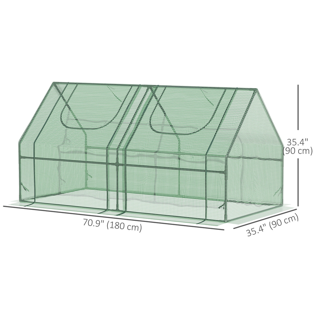Outsunny 6' x 3' x 3' Portable Mini Greenhouse, Garden Green House Kit with 2 PE/Plastic Covers, Steel Frame and 2 Roll Up Zipper Windows, Dark Green