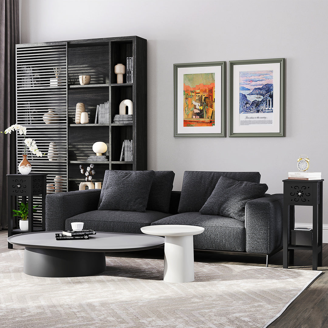 HOMCOM Nightstand Set of 2 with Drawer and Open Storage Shelf White