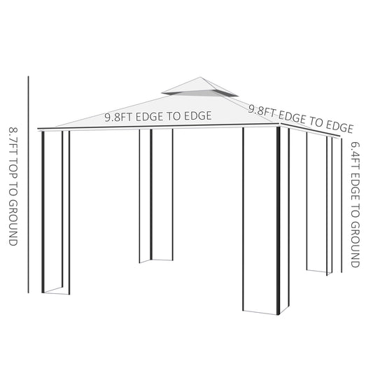 Outsunny 10'x10' Soft-top Steel Patio Gazebo Outdoor Sun Shelter with 2-Tier Polyester Roof, Curtain Sidewalls, White