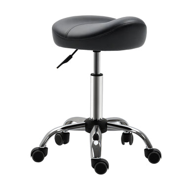 HOMCOM Saddle Stool, Height Adjustable Rolling Salon Chair with PU Leather for Massage, Spa, Clinic, Beauty and Tattoo, Black