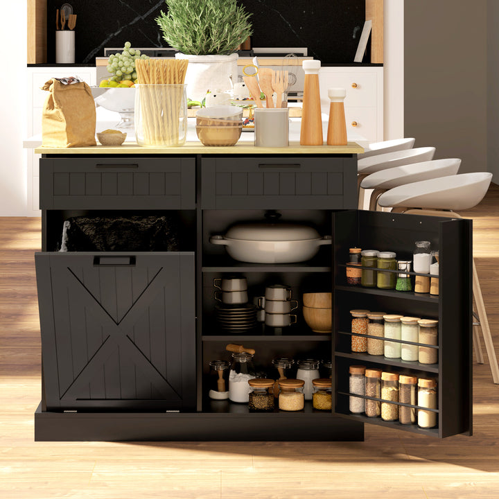 HOMCOM 10 Gallon Hidden Garbage Bin Cabinet, Tilt Out Trash Cabinet w/ 2 Drawers, Freestanding Kitchen Island, Black