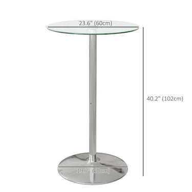 HOMCOM High Top Bar Table, Round Kitchen Table with Tempered Glass Top and Steel Base, Bistro Table for 2 People, Clear